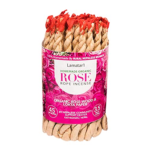 Aromatherapy Home Made Organic Rose Tibetan Rope Incense Handmade in Nepal - Each Bundle Contains Approx. 45 in Ropes Used for - Aesthetic Reasons, and in Therapy, Meditation, and Ceremony.