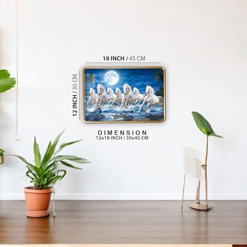 Image of 7 Running Horses Photo Frame, Ultra High Gloss Lamination, Vastu 12x18 Inch (Design 21)