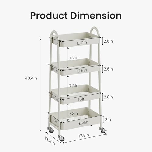 DUMOS 4 Tiers Rolling Utility Cart, Storage Organizer, Shelving Unit by DUMOS - Used condition - Image 7