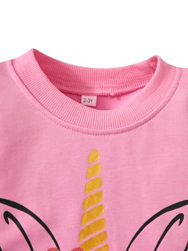 Image of Little Girls Unicorn Outfits 2 Piece Kids Ruffle Sleeve Sweatshirt + Leggings Fall Leopard Clothing Sets 2-10 Years