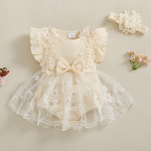 Newborn Dresses Baby Girl Summer Outfit Ruffle Short Sleeve Lace Mesh Tutu Romper Dress Photography Clothes Set2