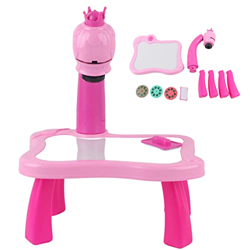 ADMYTHGB Proyector de Dibujo para niños, proyector de Pintura con 24 Patrones y música, Mesa de Dibujo eléctrica para Que los más pequeños aprendan Colores y mejoren la coordinación (Rosa)