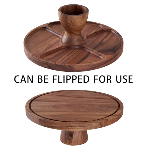 Cake Stand with Lid, Multi-Functional 12in Round Cake Holder, Acacia Wood 2-in-1 Dessert Table Display Set, Charcuterie Board for Cheese ,Fruit Platter, Large Acrylic Cake Dome Cover - Image 7