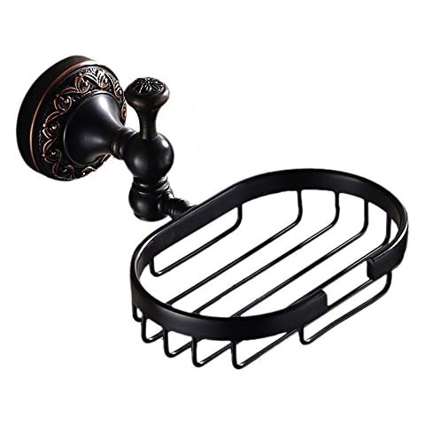 7Trees Vintage Style Solid Brass Wall Mounted Bath Shower Soap Dish Holder Bathroom Accessories Soap Basket Antique Brass and Oil Rubbed Bronze Soap Shelf (Black Antique) Cover