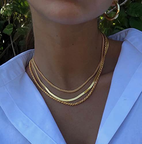 DEARMAY Layered 14K Gold Plated Chain Choker Necklace Set for Women Trendy Gold Jewelry