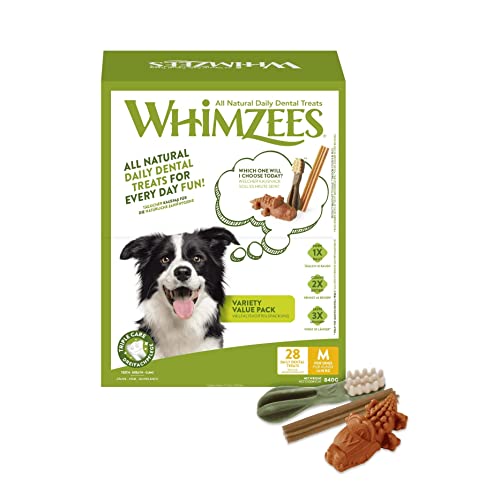 Whimzees Daily Dental Treats 28 pack for M dogs 12-18kg, Green/Brown, 840 g (Pack of 1)