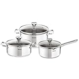 Tefal Batterie de cuisine 6 pièces, Casserole 16 cm, Faitouts 20/24 cm, Couvercles en verre, Induction, Acier inoxydable 18/10, Garantie 10 ans, Base 3 couches, Duetto On A705S636