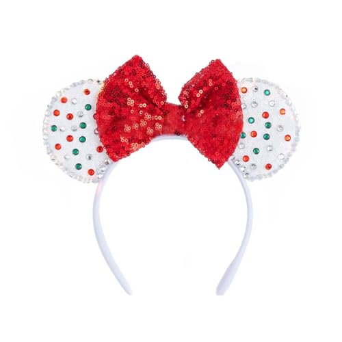 ANIUHL Christmas Mouse Ears Headband Polka Dot Snowflake Angel Rhinestone Sequin Bow Hairband for Party Favors