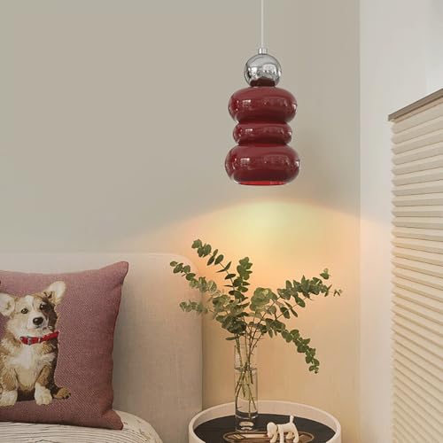 Suspension E27 rouge en métal chromé et résine design pour chambre