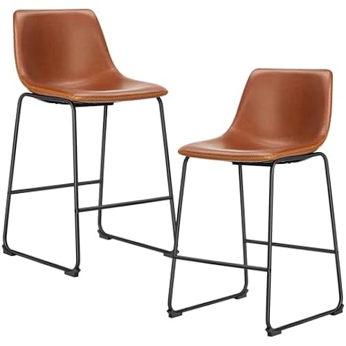 DUMOS Counter Height Bar Stools Set of 2, Faux Leather Metal Bar Chairs