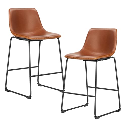 DUMOS Counter Height Bar Stools Set of 2, Faux Leather Metal Bar Chairs