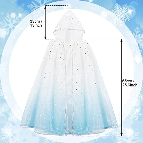 Princess Hooded Cape Princess Cloak Gradient Sparkling Sequins Cape Princess Fancy Dress Accessories Princess Dress Up for Halloween Christmas Costume Carnival Birthday Party Cosplay Girls Gift