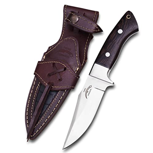 prime damascus Fixed Blade Skinner/Skinning Hunting Knife With Leather Sheath- Cool Full Tang Knives For Outdoor Camping- Best Outdoorsman Gift