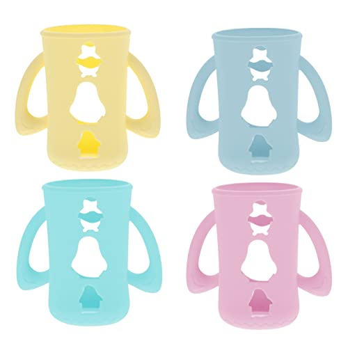 Image of Healifty Thickened Design Baby Bottle Covers Heat Retaining Impact-Resistant 4pcs Set of Silicone Bottle Sleeves for Milk Bottles Baby Bottle Protectors