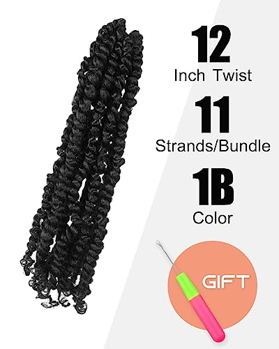 12 Inch Pre-Twisted Passion Twist Crochet Hair 8 Packs Pre-Looped Short Passion Twist Braiding Hair (1B/Natural Black) #TOP1