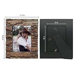 Ikeree 5×7 rustic farmhouse distressed picture frame made of solid wood and real bark for table top display and wall mounting  urban country home decor