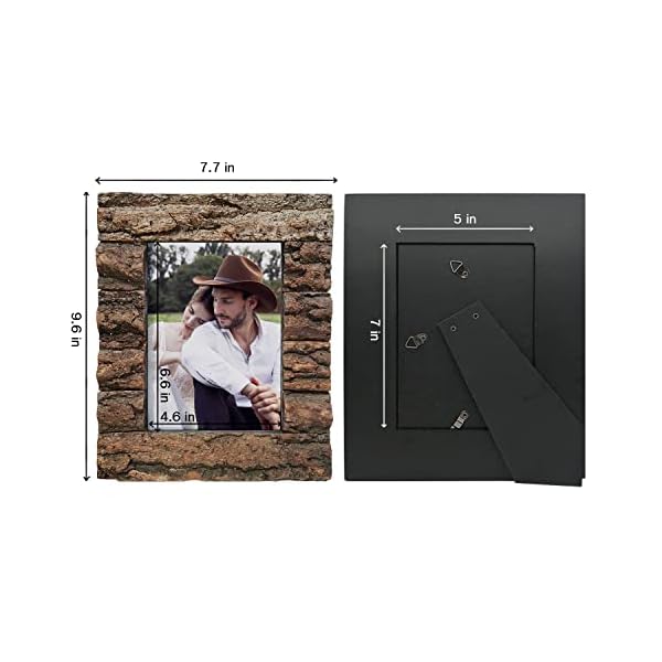 Ikeree 5×7 rustic farmhouse distressed picture frame made of solid wood and real bark for table top display and wall mounting  urban country home decor