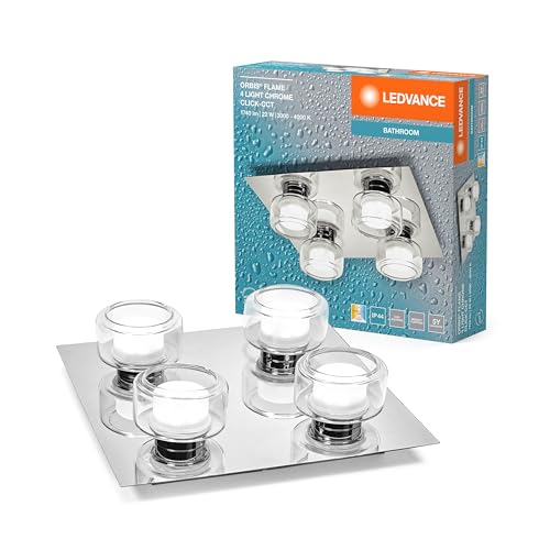 LEDVANCE ORBIS Flame Wall i Deckenleuchte z diodami LED, chrom, 22 W, 1400 lm, 3000/4000 K, temperatura barwowa poprzez przełącznik świetlny (kaltweiß und warmweiß), IP44 Schutz VOR Fremdkörpern und