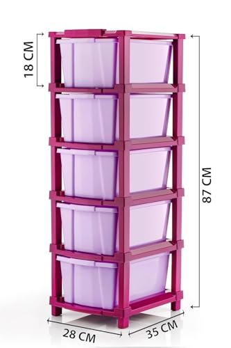 Image of TEKCOOL Plastic Drawer Organizer Self Standard Rectangular Multi Purpose Modular Drawer System Large Chest of Drawer Organizer for Home Office,Product Dimension When assembeled (5XL, Purple hex);'