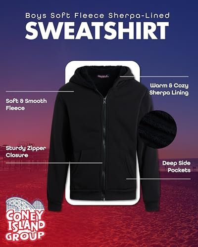 Coney Island Boys Hoodie - Cozy Soft Fleece Sherpa Lined Zip Up Hoodie Sweatshirt for Boys (Sizes Run Small: 4-16)2