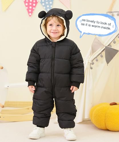 UNIFACO Baby Snowsuit 12-18 Months Boy Baby Winter Clothes Essentials Infant Coat with Hooded One Piece Romper Bear Bodysuits Snow Wear