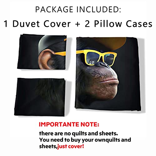 Ailonen Monkey Duvet Cover Set,Monkey Bedding Set Twin Size,Cute Monkey Comforter Cover,Cartoon Animal Bedding Set For Kids,1 Quilt Cover 2 Pillowcases 3 Piece #TOP3