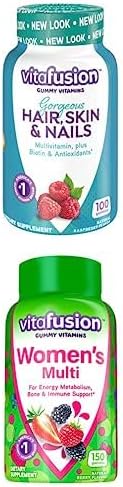 Bundle of Vitafusion Gorgeous Hair, Skin Nails Multivitamin Gummy Vitamins, 100ct (33 Day Supply), + Vitafusion Womens Multivitamin Gummies, 75 Days Supply, 150 Count