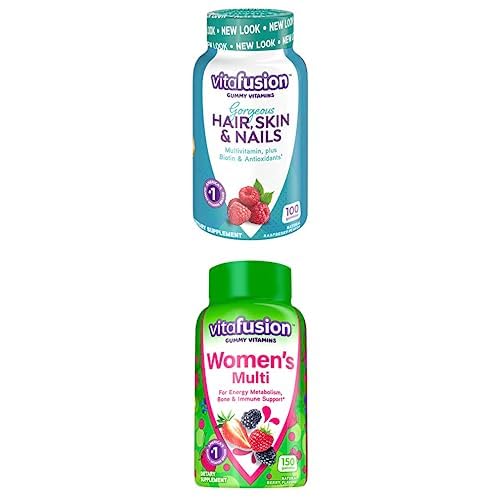 Bundle of Vitafusion Gorgeous Hair, Skin Nails Multivitamin Gummy Vitamins, 100ct (33 Day Supply), + Vitafusion Womens Multivitamin Gummies, 75 Days Supply, 150