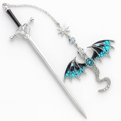 TMZELOA Marcapáginas de dragón espada, marcador de espada con colgante de cristal, marcapáginas de metal, marcador de espada de dragón, marcapáginas personalizado, regalos para amantes de la lectura | Ya disponible en tu tienda friki favorita! En mundofriki.es!