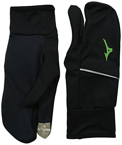 Mizuno Running Breath Thermo Lobster Mitt, Black-Green Grass, Small