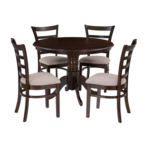 Image of Royaloak Penang Malaysian Wooden 4 Seater Dining Table Set with Chairs |Solid Mindy Wood Veneer Finish | Rubber Wood Pedestal Legs | Comfort Back Support | Cushioned Seating