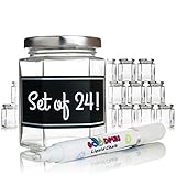 Hexagon Glass Jars - 6oz Set of 24 Glass Jars with Silver Caps with Chalkboard Labels and Marker - Perfect for Spices, Honey, Canning, Gifts and Crafts