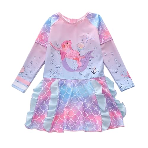 Traje de baño de Manga Larga para niñas con protección Solar UPF 50+ y diseño de Escamas para bebés y niños pequeños (Light Purple, 6-7 Years)
