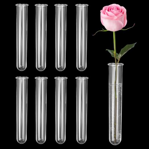 EXIN DEHCEN 8 Pièces Tube à Fleurs, Tube A Essai Plastique Réutilisables en Verre, Tubes à Essais à Fond Rond en Verre Borosilicaté, pour Propagation des Fleurs...