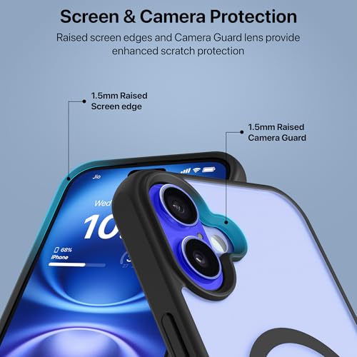 Image of eller sante Zenon Magpro Back Cover Case for iPhone 16 Plus Scratch Resistant Camera Screen Protector TPU Shockproof with Stand Holder Mag-Safe Wireless Charging- Black