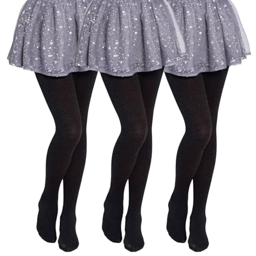 Lancry 3 medias negras para niñas, medias negras para niñas de 2 a 15 años, medias opacas negras para niñas, medias escolares negras para baile y ballet, Negro, 12-15 años