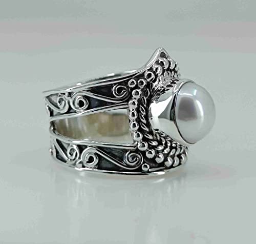Navya Craft Freshwater Pearl 925 Sterling Silver Handmade Women Statement Ring June Birthstone Jewelry, Boho Ring, Gift For Her Sizes 4 To 13 For Christmas Anniversary Birthday Valentine Day Gift Wife #TOP2