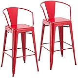DUHOME Metal Dining Chairs Set of 2, 30 Inch Metal Barstools Stackable Indoor Outdoor Chairs Patio Chairs with Low Back for Restaurant Bistro Cafe, Red