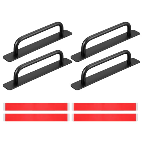 Image of uxcell 4Pcs Barn Door Handles, 200mm / 8 Inch Length Hole Center Sliding Gate Door Pull Handle Aluminum Alloy Cabinet Handles with Base for Kitchen Bathroom Wardrobe Closet (Black)