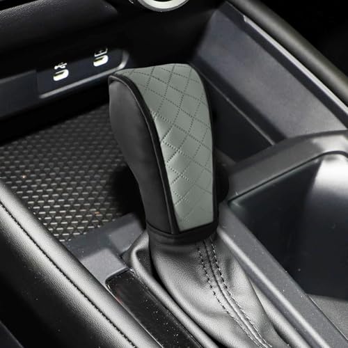 RGOAANC Leather Car Gear Shift Cover, Gear Shift Knob Cover for Shift Lever Protection, Anti-Slip Gear Shifter Stick Protector, Universal Auto Decoration Accessory Fit for Cars (Black&Gray)