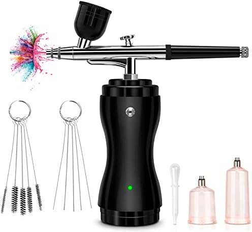 Airbrush Kit with Compressor 30PSI Portable Airbrush Gun Rechargeable Handheld Cordless Air Brush for Nails Art, Painting, Cake Decor, Cookie, Mode, Makeup, Barber (Black)
