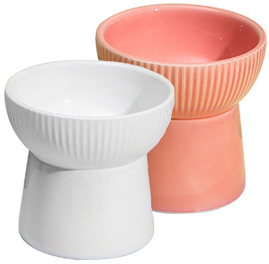 Image of PETANGEL 2 Pcs Ceramic Cat Food Or Water Bowl, Raised Dog Feeder Dishes with Stand, Elevated Pet Food Bowl for Cats and Small Dogs, Stress Free Backflow Prevention, Anti Vomiting