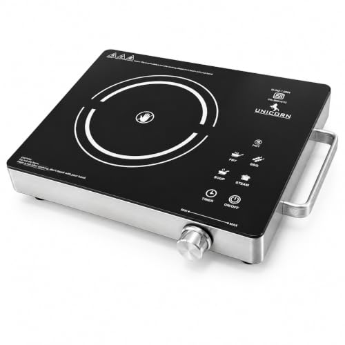 Image of Unicorn Crystal Infrared Cooktop 2200W | Temperature Control | Touch Panel | High Energy Efficient | Strong Handle | Works with ALL Utensils | Compatible with all Cookware (Black)