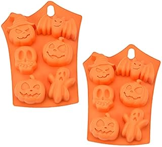 Feelava Halloween Silicone Cake Mold,6 Hole Bat Pumpkin Face Skull Ghost Silicone Chocolate Sugar Craft Baking Mold for Sweets Dessert Candle Making for Halloween Party
