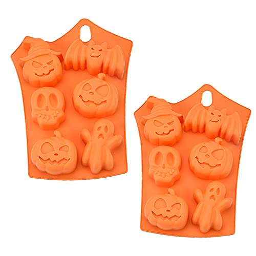 Halloween Silicone Cake Mold,6 Hole Bat Pumpkin Face Skull Ghost Silicone Chocolate Sugar Craft Baking Mold for Sweets Dessert Candle Making for Halloween Party