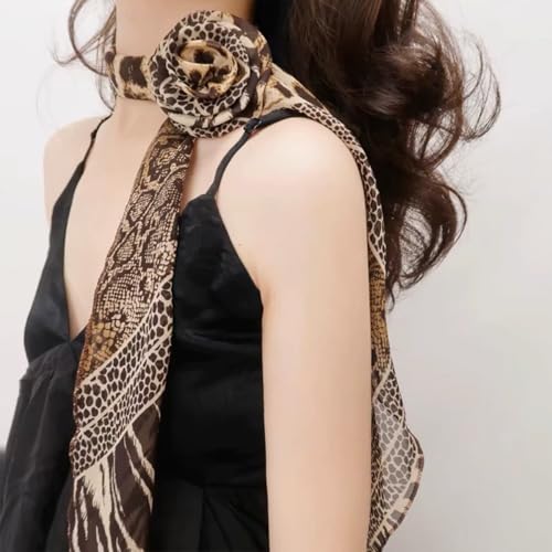 Skinny Scarf Narrow Long Neckerchief Rose Flower Styling Polka Dot Leopard Print y2k Style Slim Neck Scarf Choker2