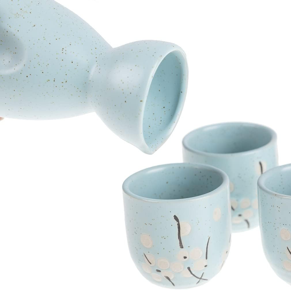 Lachineuse Sakura Sake Set - Porcelain, 5-Piece, Aqua Green, Hanami, Japanese Celebration