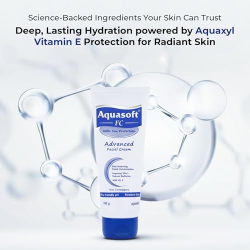 Image of Aquasoft FC Cream 100gm - Moisturiser for deep hydration & radiance with Aquaxyl & Vitamin E Lightweight, non-greasy, paraben-free daily face cream for acne-prone skin,Pack of 2