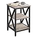 Yaheetech Tavolino Laterale 40 x 40 x 62 cm, Comodino Industriale Struttura a X, Tavolino Lato in Acciaio a 2 Ripiani per Soggiorno, Tavolo da caffè da, Scaffale in Legno e Metallo Stabile Grigio