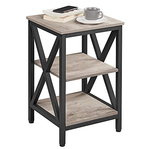 Yaheetech Mesa Auxiliar de 3 Niveles Mesita Auxiliar para Salon Mesita de Noche de Estilo Industrial Rústica para Sala de Estar Gris 40x40x61cm